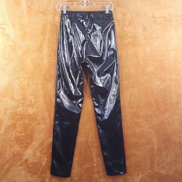 I AM GIA Womens Pants XS Black Slim Leg Faux Leather Skinny Zip Up Trouser Shiny - Picture 2 of 8